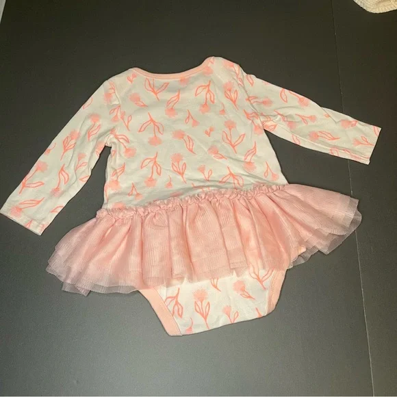 Cat & Jack 3-6 Months Long Sleeve Floral Print Tutu Shirt Bodysuit White Pink - Picture 5 of 9